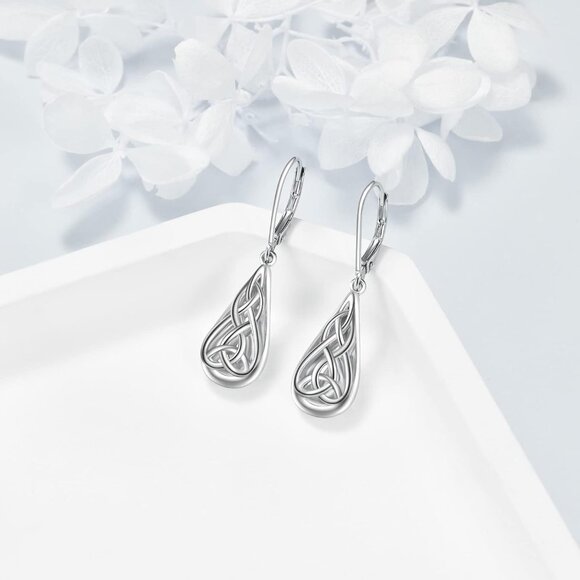 Sterling Silver Irish Celtic Knot Dangle Earrings for Women - Gift-ready, Moonst